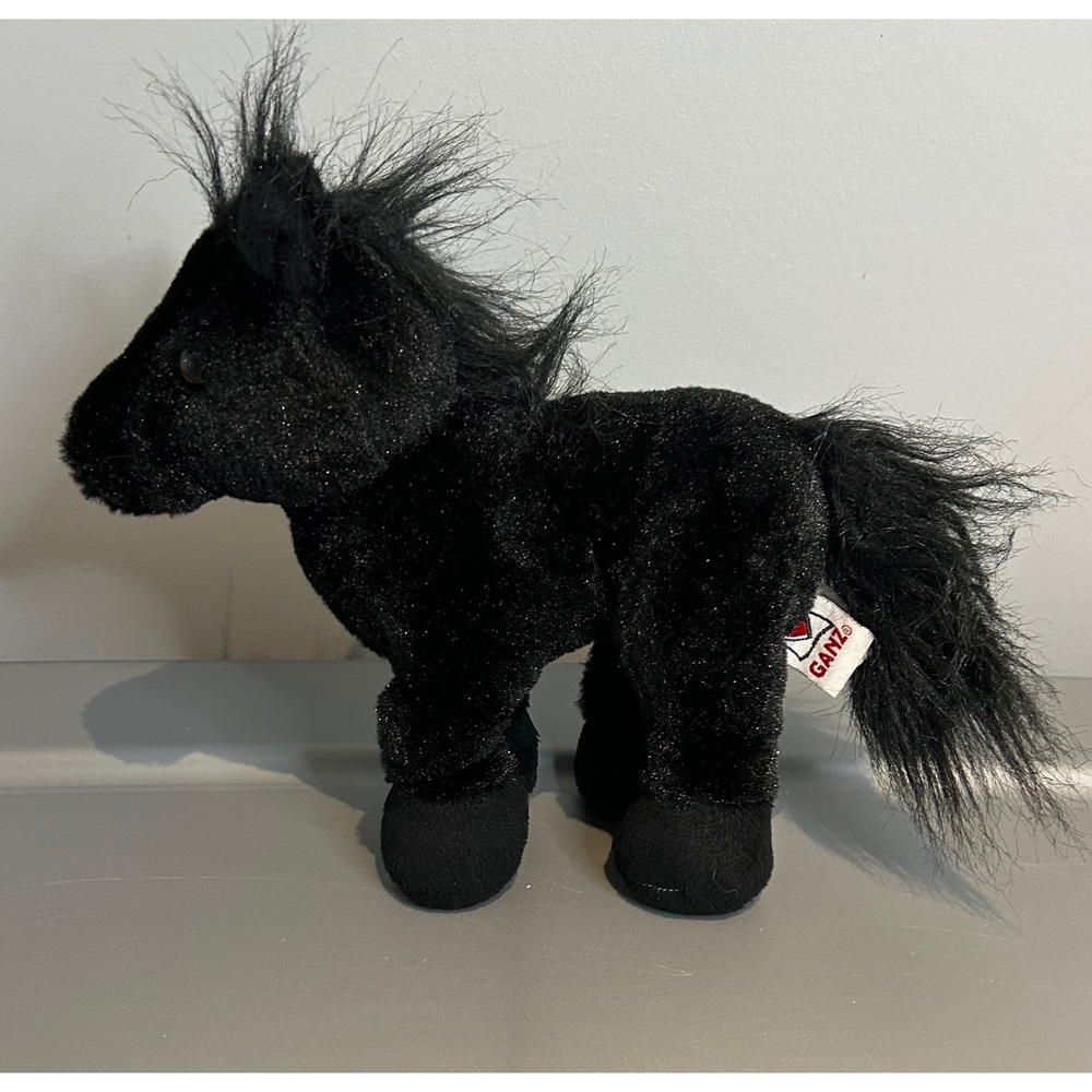 Ganz Webkinz Black Stallion Horse Plush Shimmer Tinsel Sparkle Standing Toy